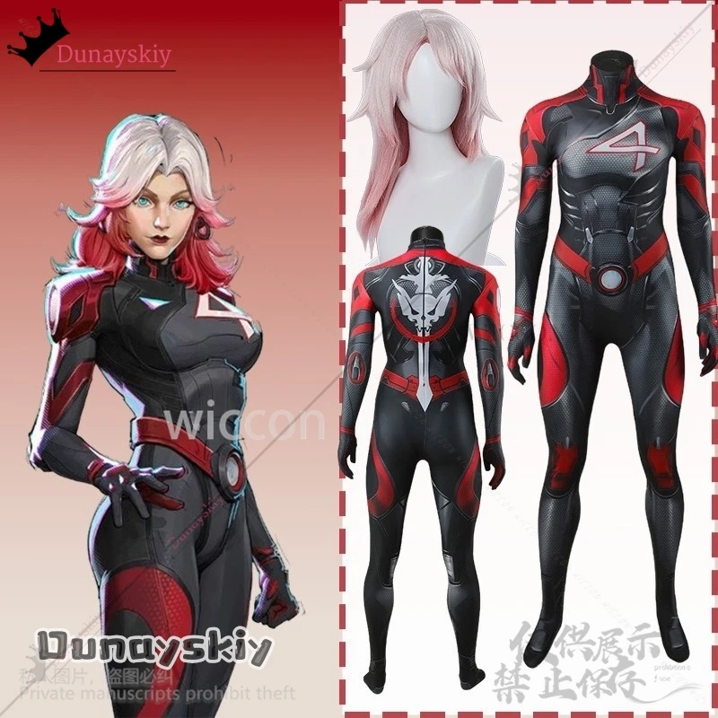 أزياء أنيمي لعبة المنافسين التأثيرية سوزان سو ستورم ريتشاردز باللونين الأسود والأحمر بدلة زنتاي المثيرة على الطراز القوطي الشرير جيراي كي كوسبف