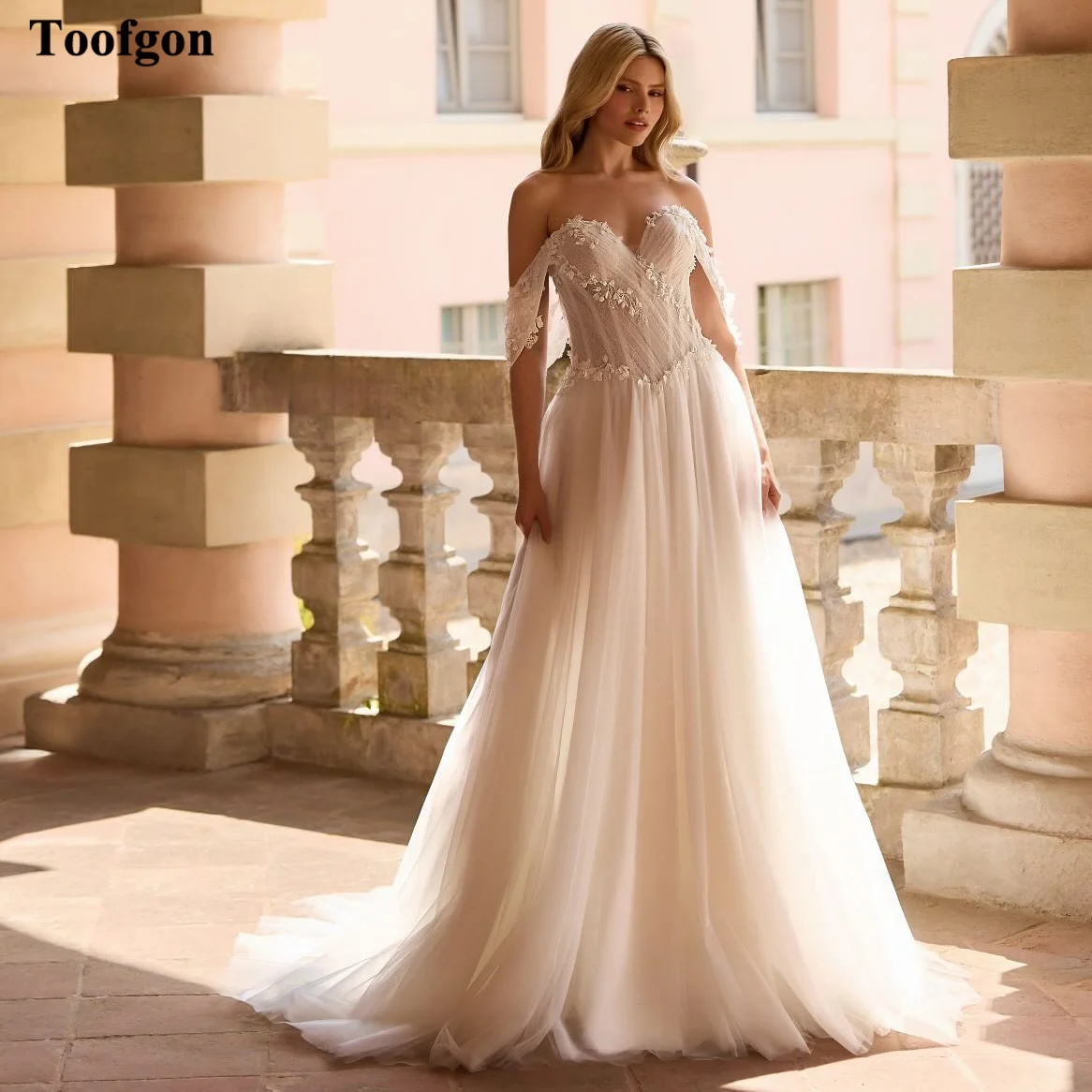 Toofgon Boho Tulle Customized Wedding Dresses Appliques Lace Formal Party Bride Dress Country Haute Couture Long Bridal Gowns