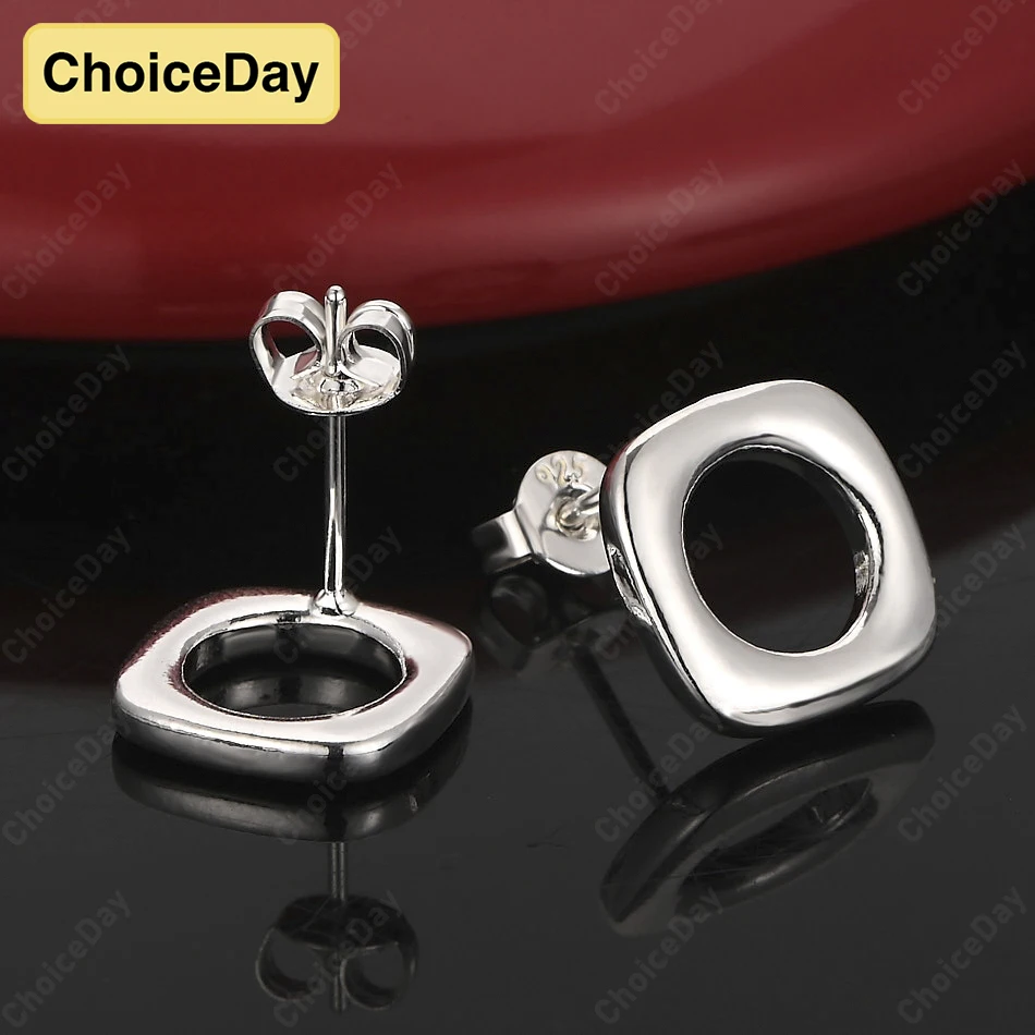 

ChoiceDay 925 Sterling Silver Simple Square Earrings Women Fashion Pendant Wedding Gift Jewelry Accessories