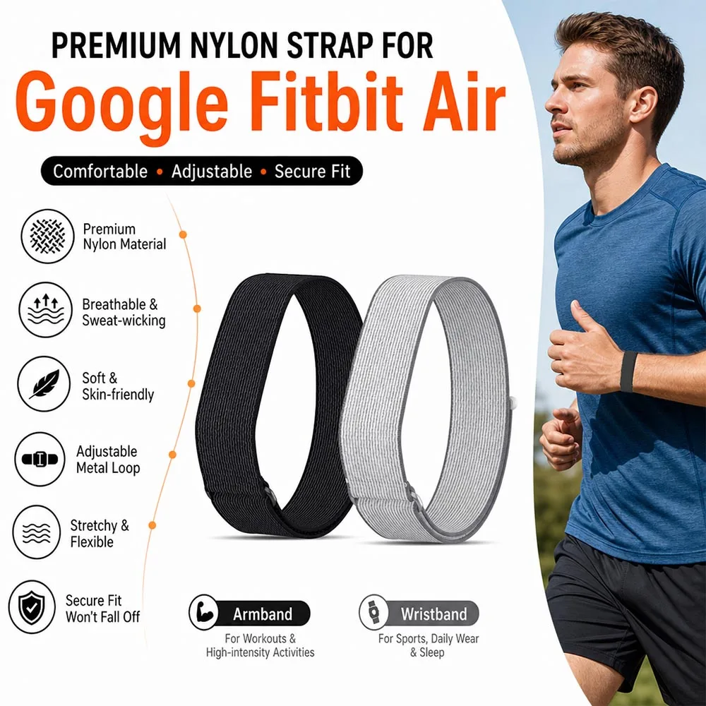 Nylon Bicep Band for Google Fitbit Air Strap Sports Metal Case Adjustable Upper Arm/Wristband for Google Fitbit Air Accessories