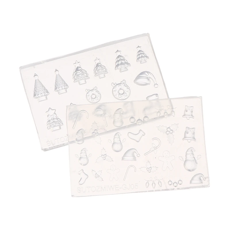 3D Silicone Nail Mold For DIY Nail Art Christmas Tree Snowman Bell Gingerbread Man Transparent Design Template Manicure Tool