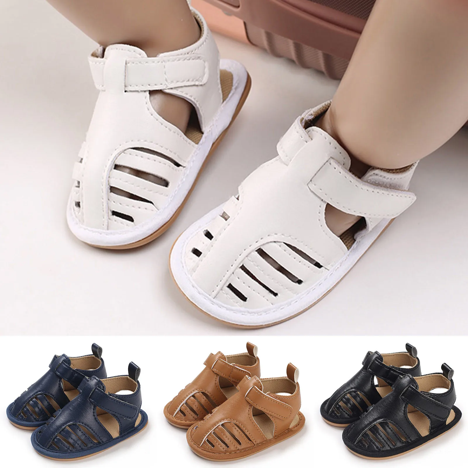 

2024 New Infant Baby Shoes Baby Boys Girls Shoes Toddler Flats Summer Sandal Soft Rubber Sole Anti-Slip Crib Shoes First Walkers