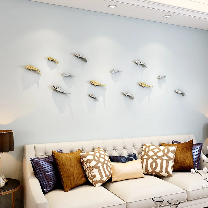 Living Room Modern Wall Decoration Pendant Abstract Home Wall Decoration Fish Creative Wall Hanging Three-dimensional Electropla