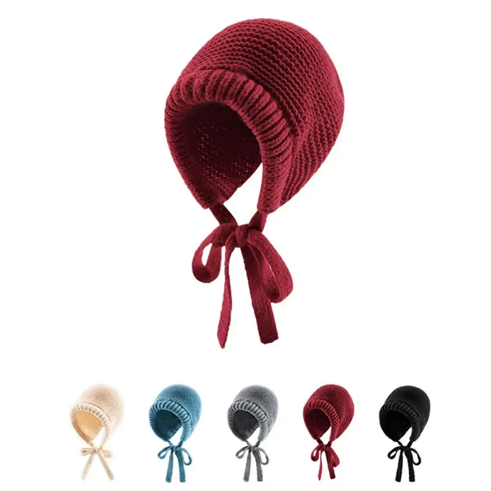 Casual Pullover Ear Protection Balaclava Hats Solid Color Strap Windproof Rope Wool Bag Hat Travel Knitted Hat Women