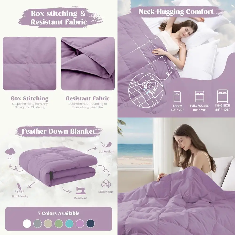

Легкое компактное одеяло на пуху и перья размера Queen Size, 88x90, лаванда, подходит для использования в помещении и на открытом воздухе