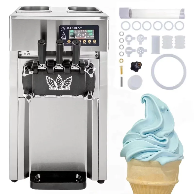 A168 1200W Rainbow Countertop Ice Cream Maker New 3 Flavors Ice Cream Machine with Water and Chocolate Ingredients