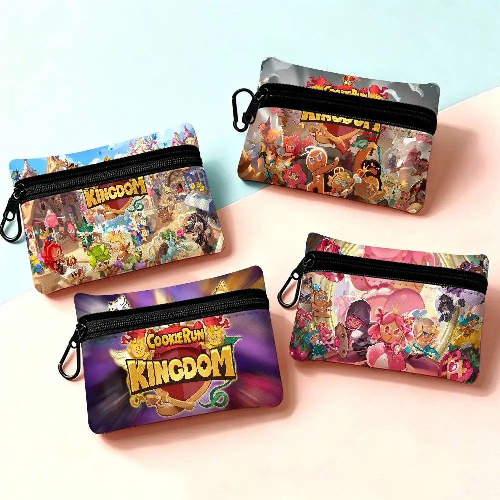 C-CookieRun K-Kingdom Game White Oxford Cloth Zipper Coin Purse Lightweight Hanging Key Pouch Card Holder For Daily Use