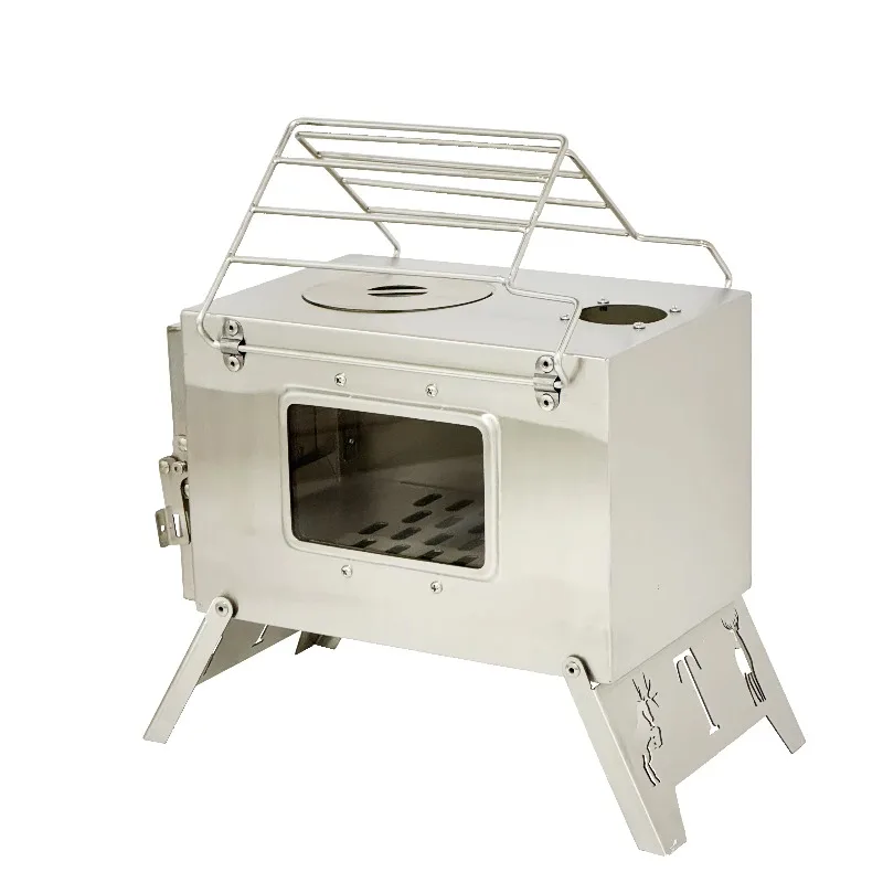 Portable Stainless Steel Foldable Wood Burning Camping Stove All Seasons Outdoor Tent Stove