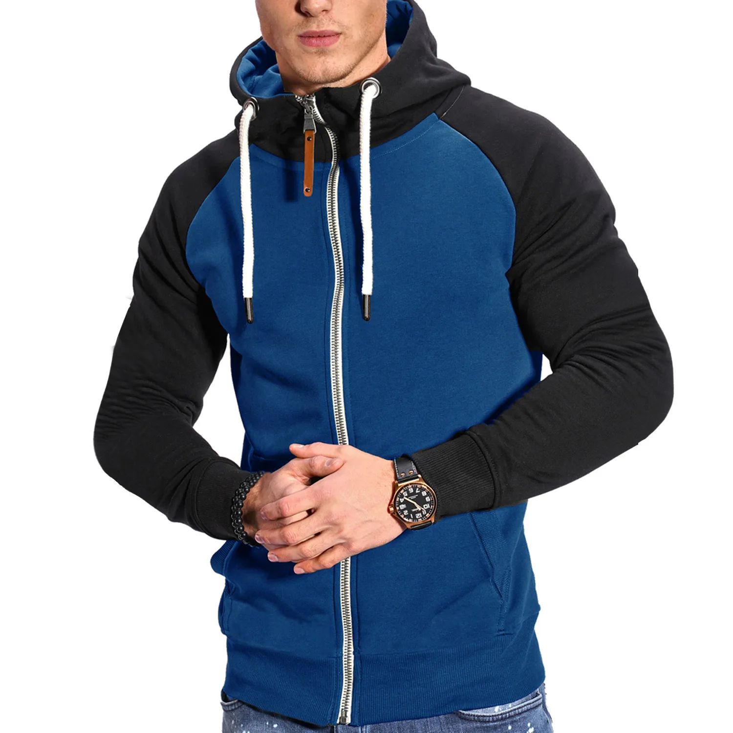 New Autumn Men's Hooded Sweatshirts Fashion Patchwork Zip-Up Hoodies With Pocket Male Casual Slim Zipper Jacket Basic Streetwear