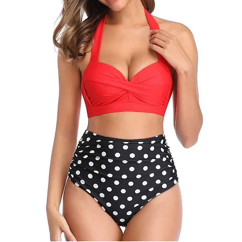 BLACK SWEET New High Waist Bikini Set Two Piece Girl Swimwear Women Sexy Print Strap Beach Bikini Plus Size Bathing Suit Women