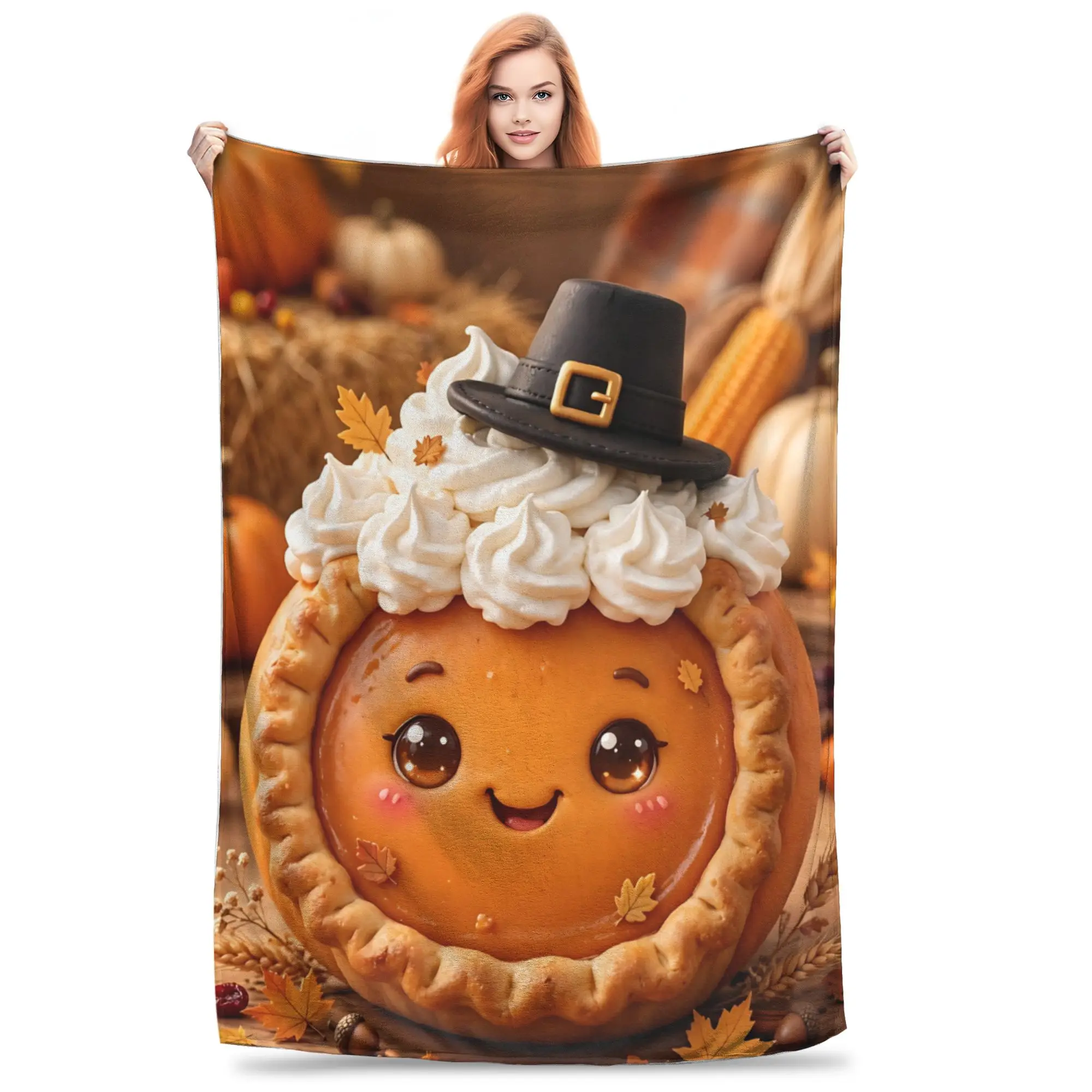 1PC Home Kawaii Hot Apple Cider Art Blanket Throw Blanket  Novelty Warm Blanket All Season Gift for Happy Halloween Give Thanks