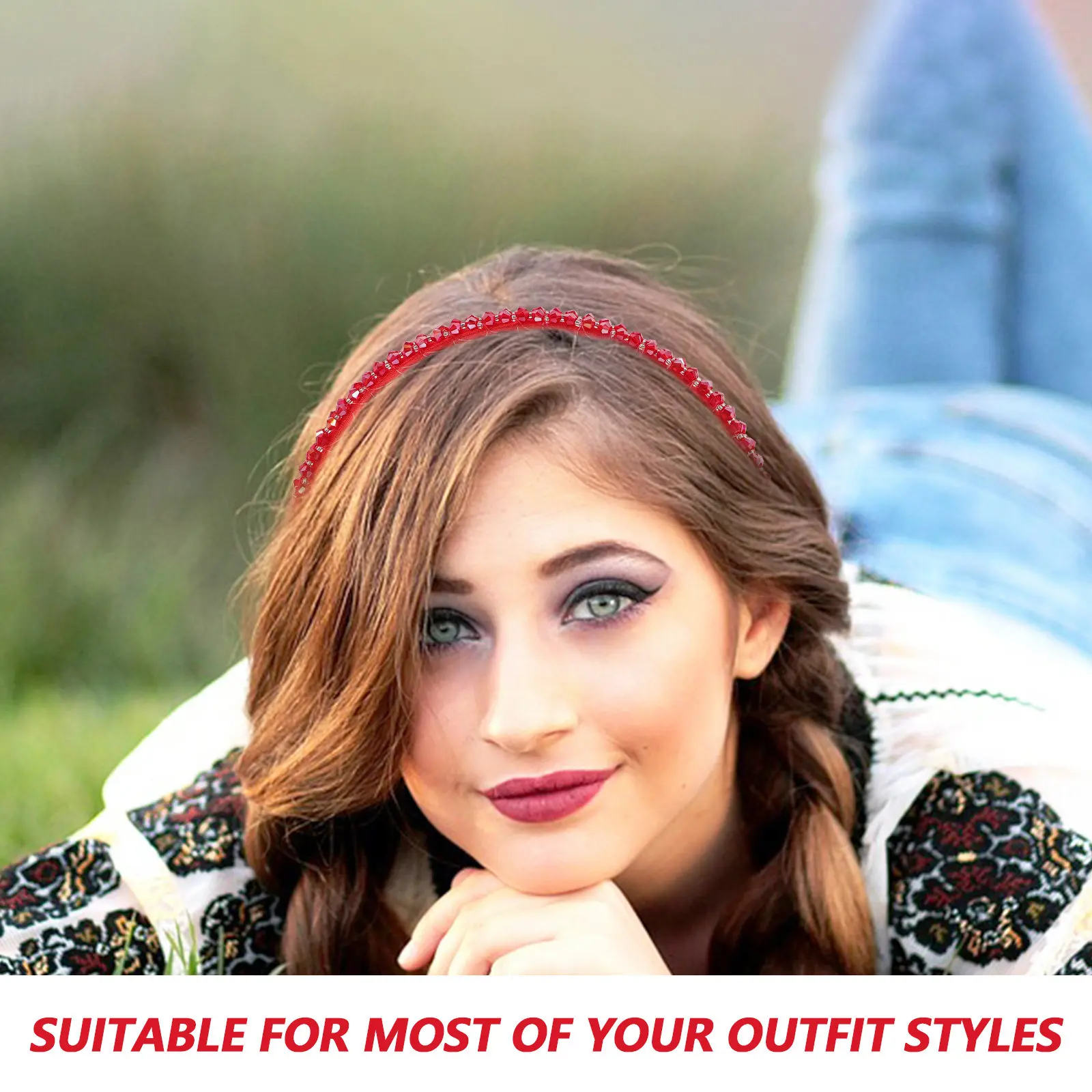 

Women Headband Red Crystal Elegant Lightweight Hair Accessory for Wedding Prom Birthday Anniversary Party Formal Garden