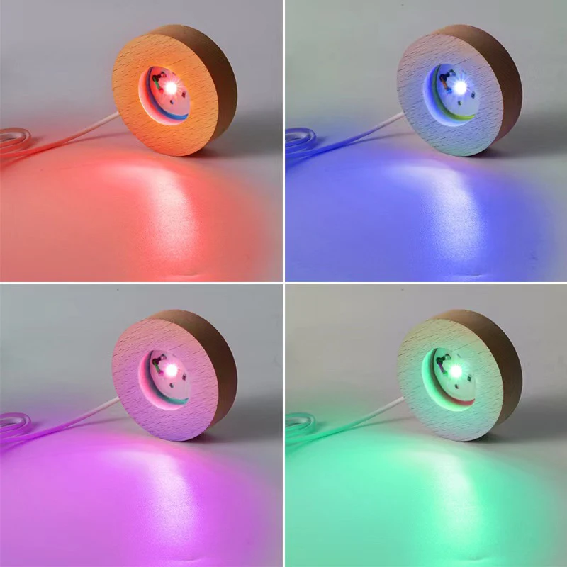 Base per luce rotonda in legno per uso domestico USB con interruttore Base per lampada rotante con luce a LED per la decorazione domestica 6cm