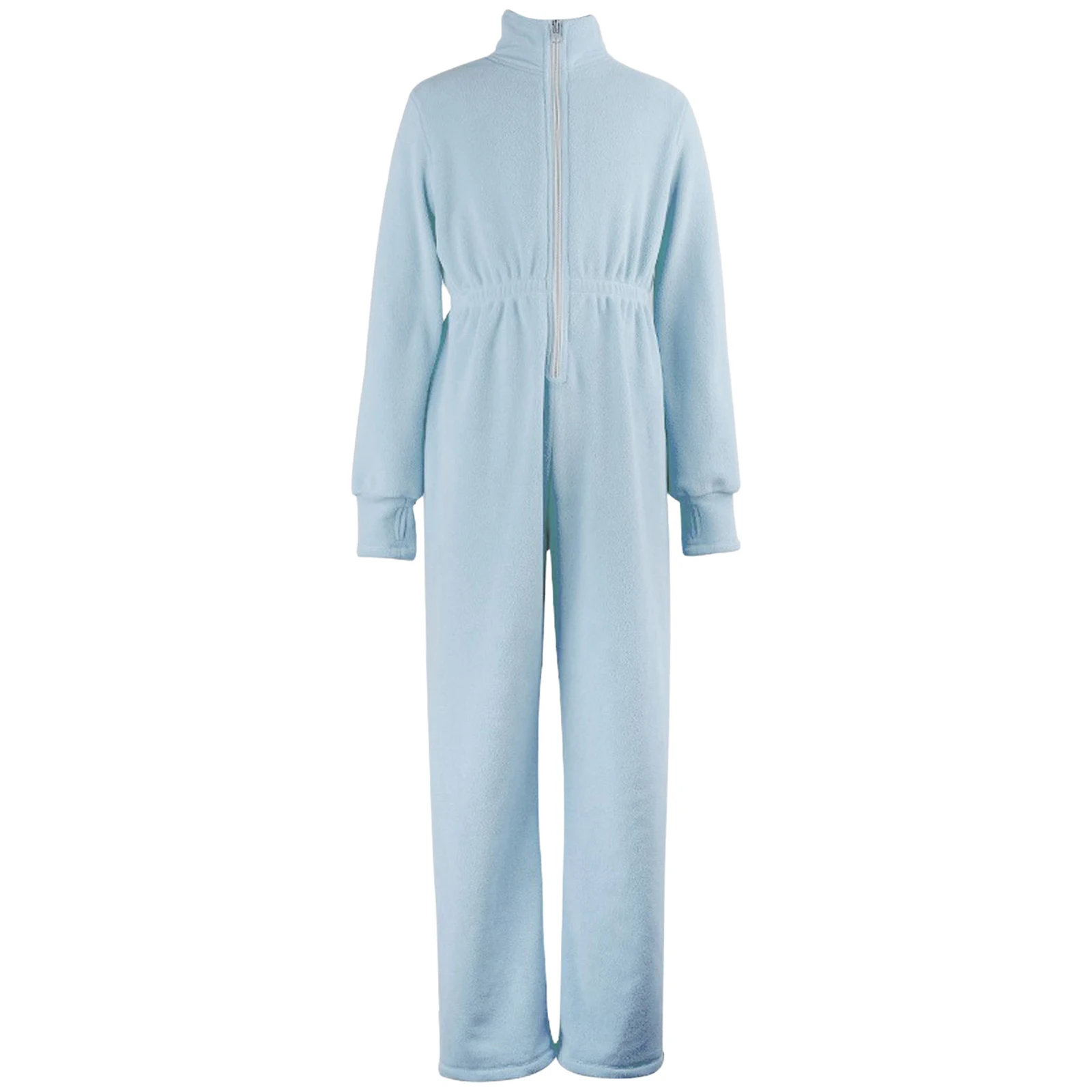 

Winter Women Warm Flee Jumpsuit Long Pants Unitard Rompers Stand Collar Front Zip Long Sleeve with Thumb Hole Casual Streetwear