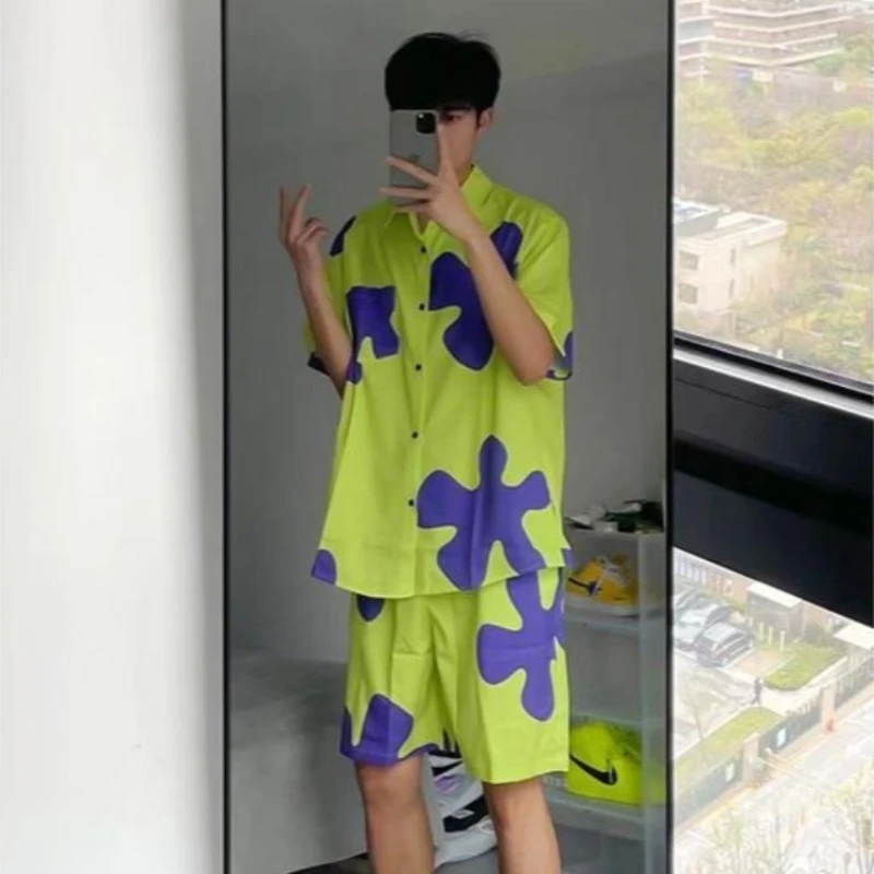 

Summer Patrick Star Men's Quick Dry Beach Shorts with Short Sleeve Sportswear Set Water Resistant Travel Wear Protection