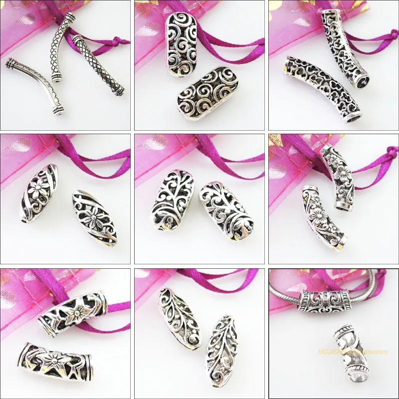 Fashion New Antique Silver Plated Hollow Flower Oval Wave Tube Charms Spacer Beads