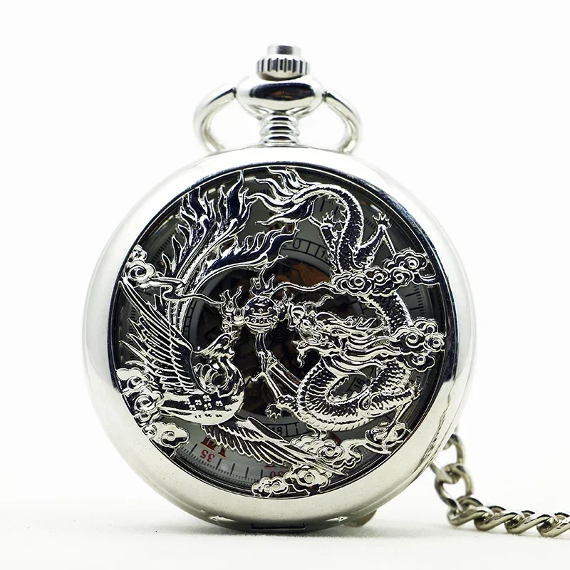 

Retro Chinese Style Dragon and Phoenix Pocket Watches Mechanical Personalised Chain Watches Gift Clock relógio de bolso