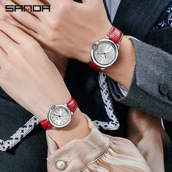 Sanda P1097 heiß verkaufen Paar Uhr Mode Leder und Stahl armband praktische wasserdichte Quarz Armbanduhren Geschenke für Liebhaber