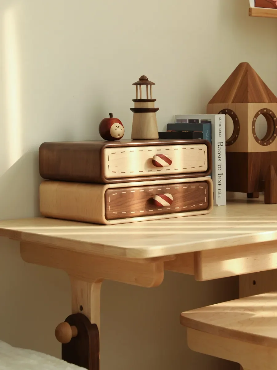 

Black walnut desktop double-layer porch drawer, household solid wood file storage box, jewelry sundries storage cabinet