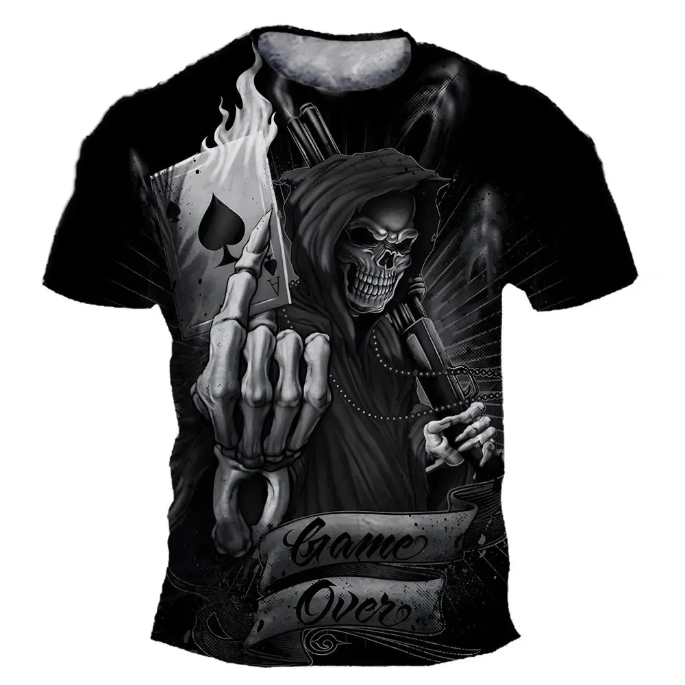 Vintage T-Shirt For Men 3D Skull Motorcycle Rider Print Short Sleeve Tops Summer Casual T Shirt Oversized Tee Shirt Men Clothing