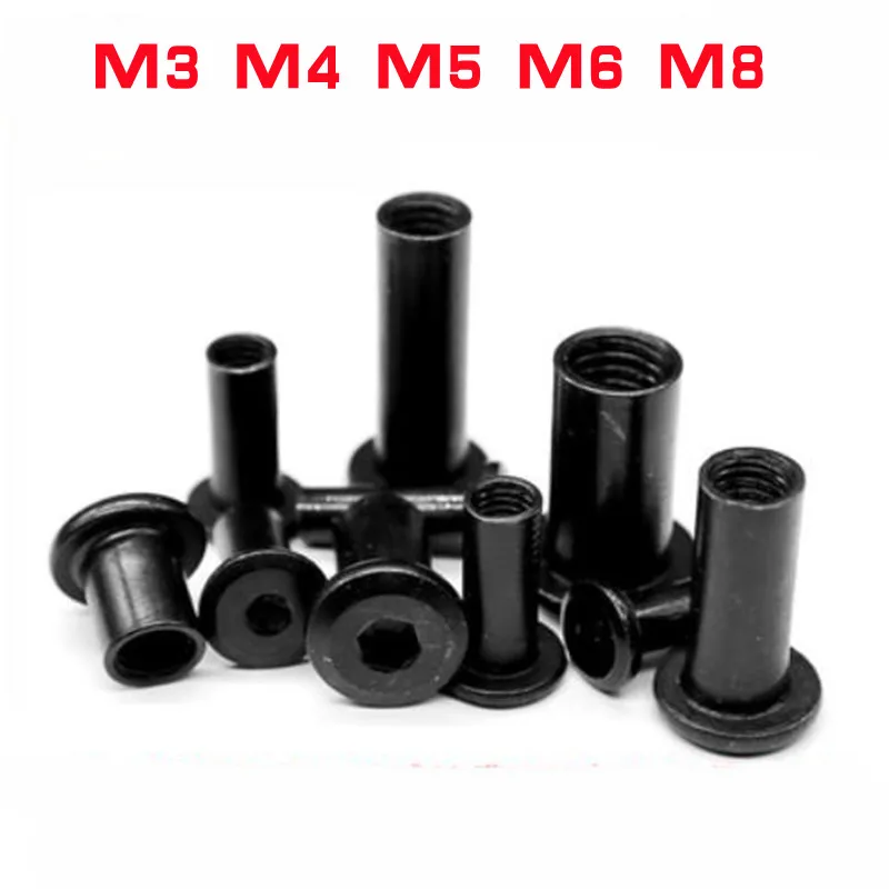 10-20pcs M3 M4 M5 M6 M8 Black Zin Plated Large Flat Hex Hexagon Socket Head Rivet Connector Insert Joint Sleeve Cap Butt Nut