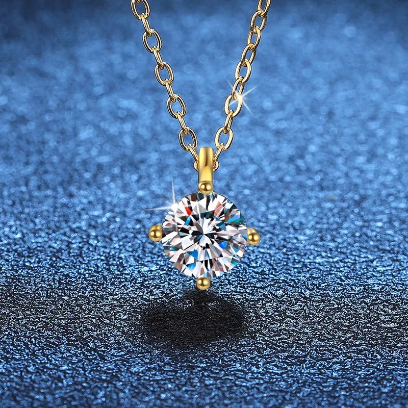 

Ожерелье-пасьянс из стерлингового серебра 925 пробы с 4 зубцами, 1 карат D, цвет, муассанит, классический обручальный кулон для женщин, вневременные ювелирные изделия