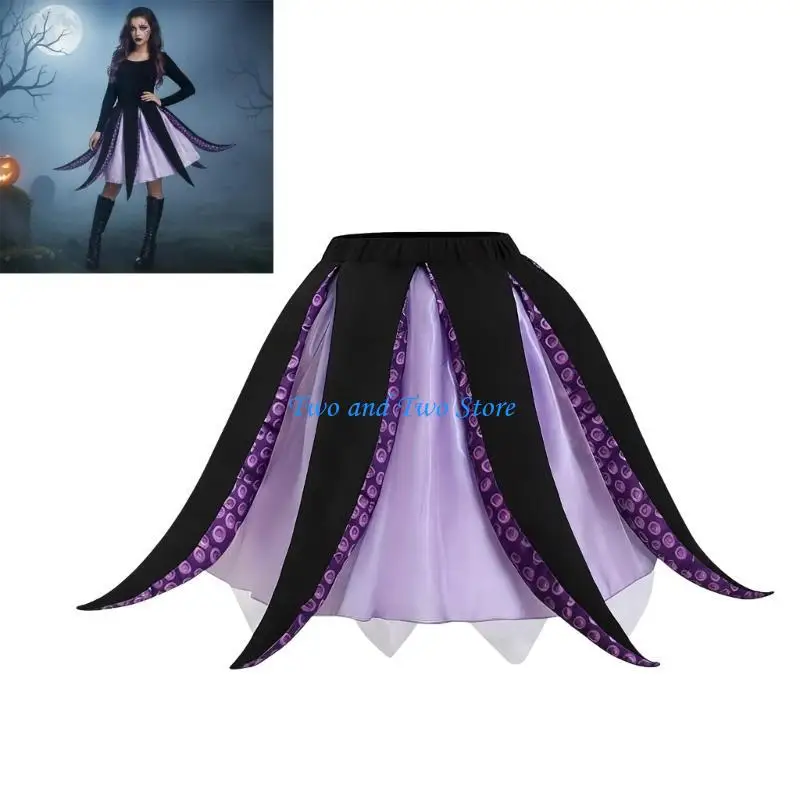 HX6F Practical Polyester Skirt Black Tentacle Pattern Comfortable Wear