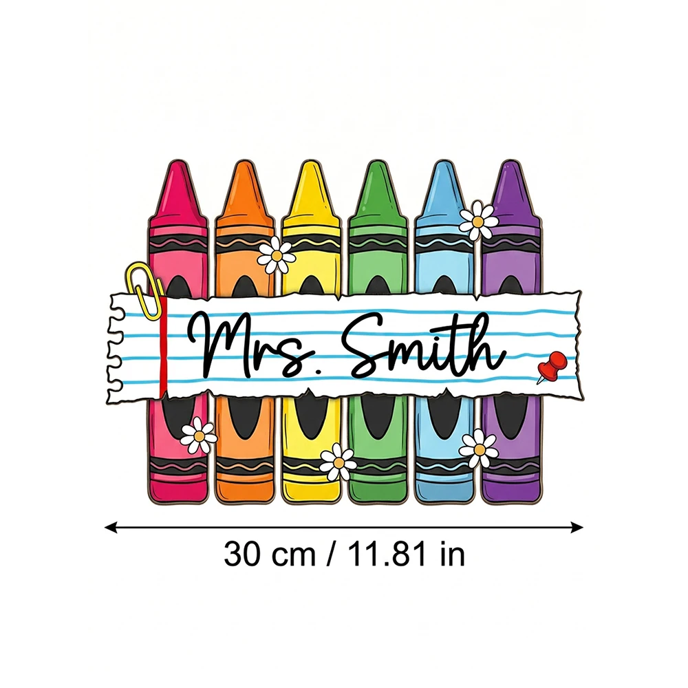Personalized Custom Teacher Name Crayon Door Sign,Colorful Wooden Hanging Plaque,Back To School Decor,Classroom Door Decoration