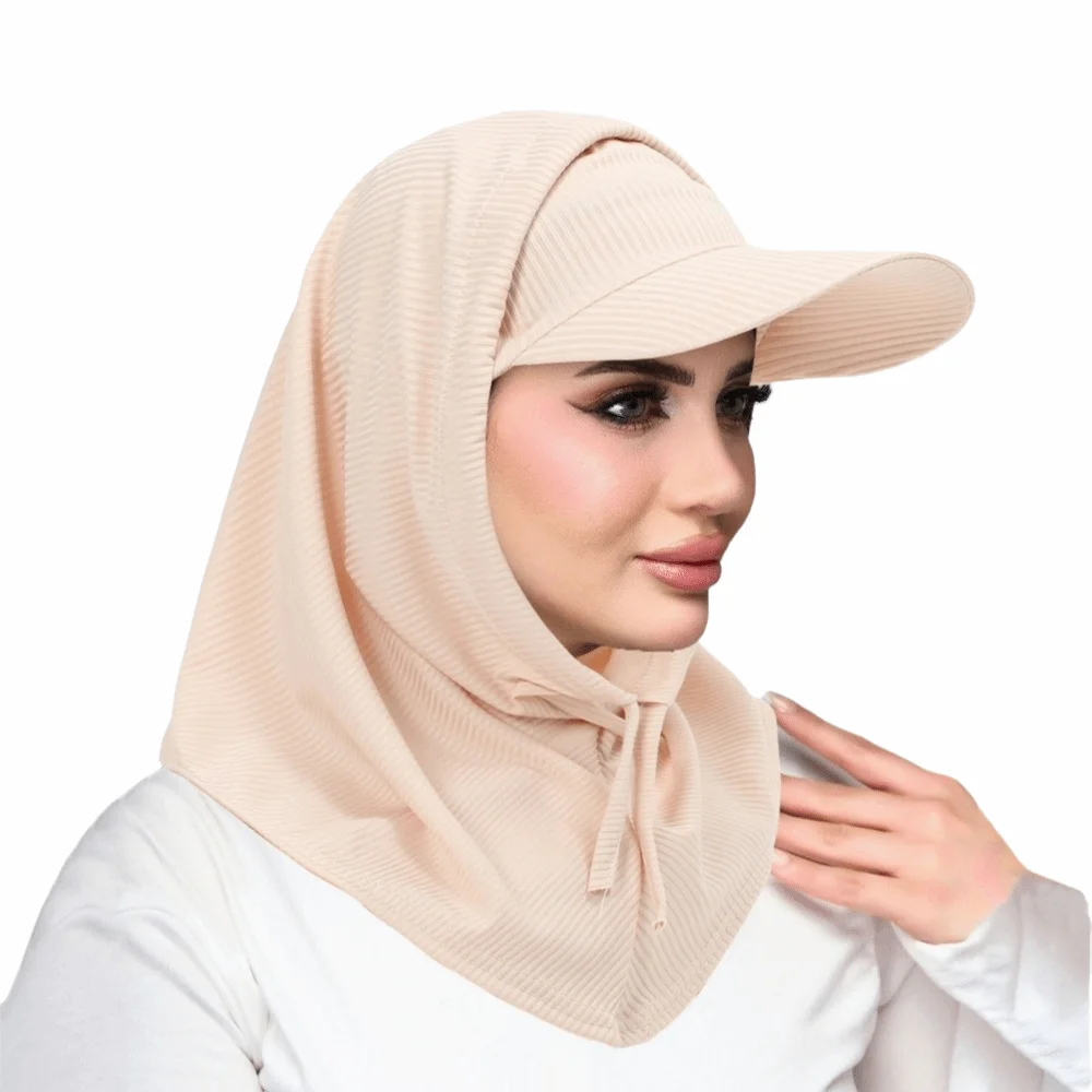 

Casual Sun Hat with Hood Solid Color Wide Brim Neck Shade Cap Neck Protection UV Resistant Muslim Headscarf Hat