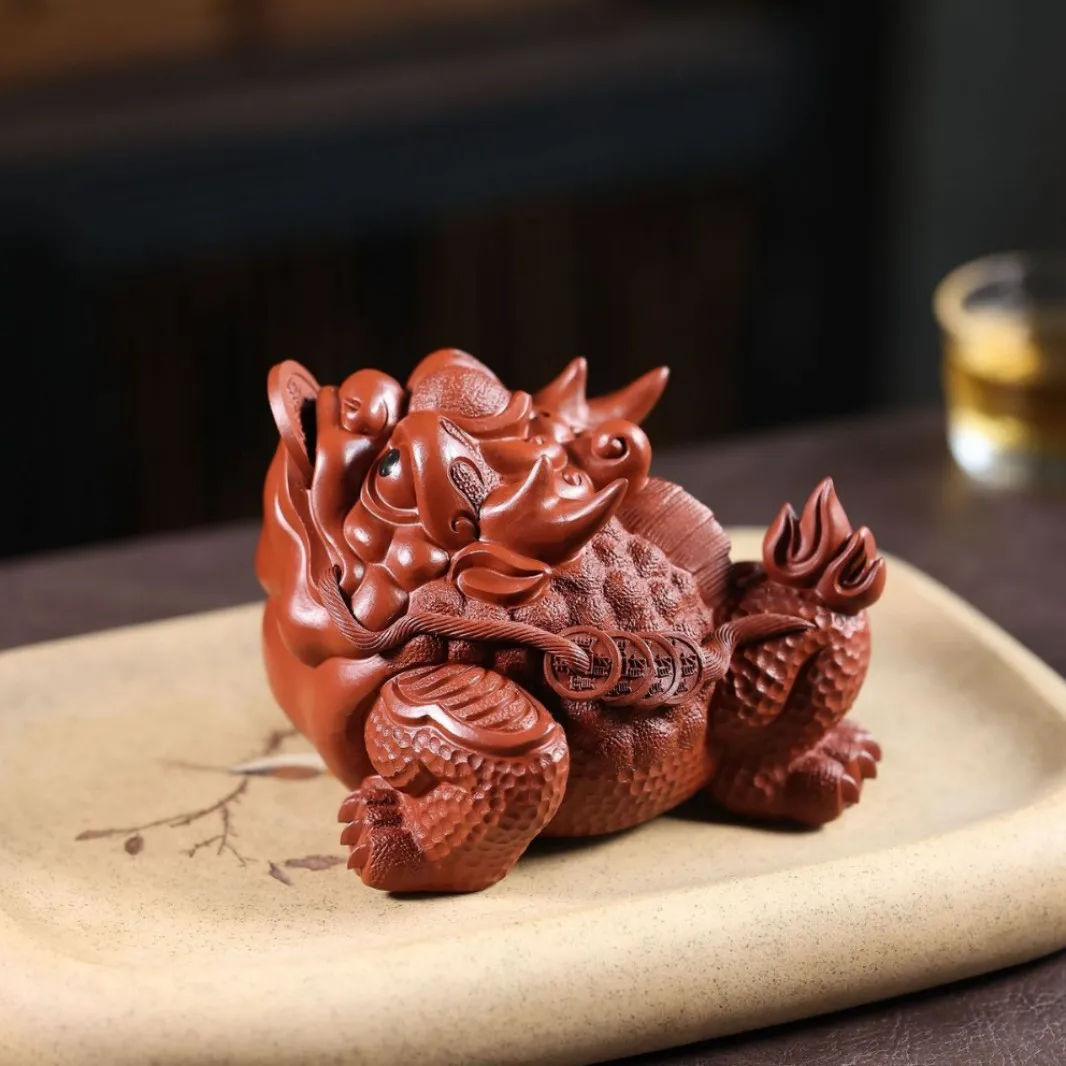 

Yixing Purple Clay Pet, Flame-Burning Golden Toad, Handmade Dahongpao Tea Tray Ornament, Three-Legged Toad For Wealth Attraction