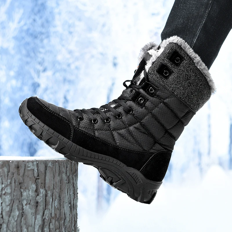 Men Winter Snow Boots Super Warm Men Hiking Boots High Quality Waterproof Leather High Top Big Size Men\'s Boots Outdoor Sneakers