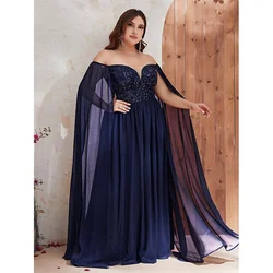 Plus Size Off Shoulder Cape Sleeve Sequined Loose Shiny Long Evening Gown Big Size Elegant Chiffon 5XL 6XL Evening Dreeses f