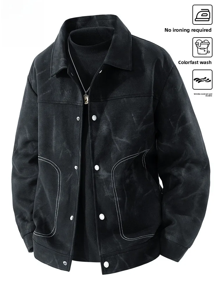 

Мужская замшевая одежда Lormen Jaet, повседневная американская рабочая одежда с воротником, свободная посадка Faion Urban Sle, длинное волокно из полиэстера