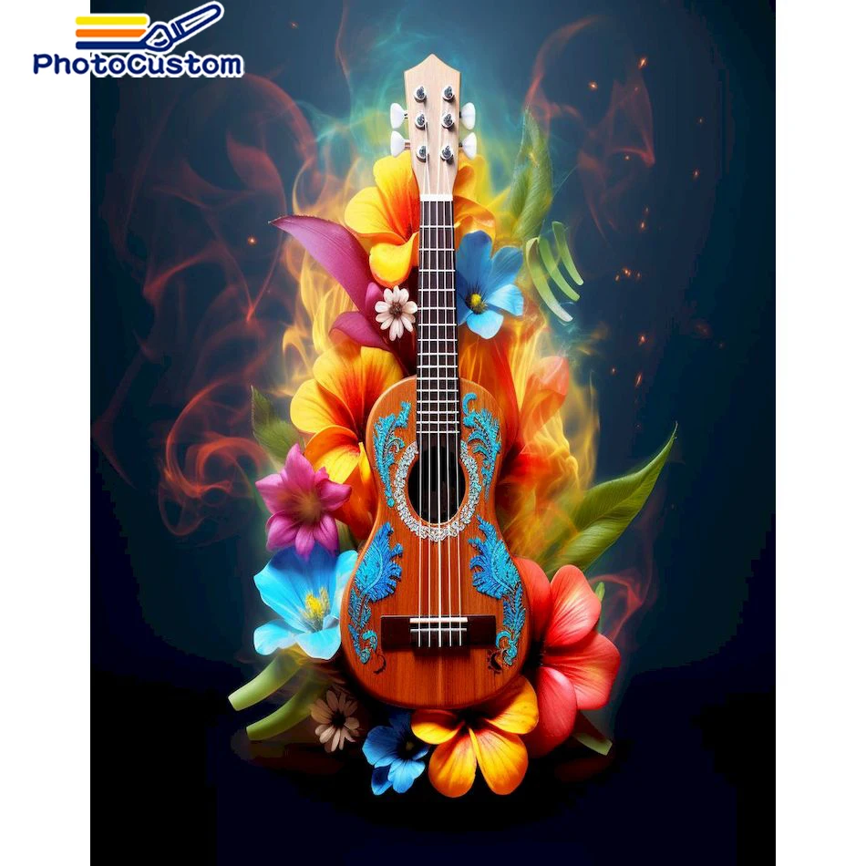 

PhotoCustom DIY 5D Diamond Painting Cross Stitch Round Drill Diamond Embroidery Guitar Handwork Rhinestone Home Decor 30x40cm