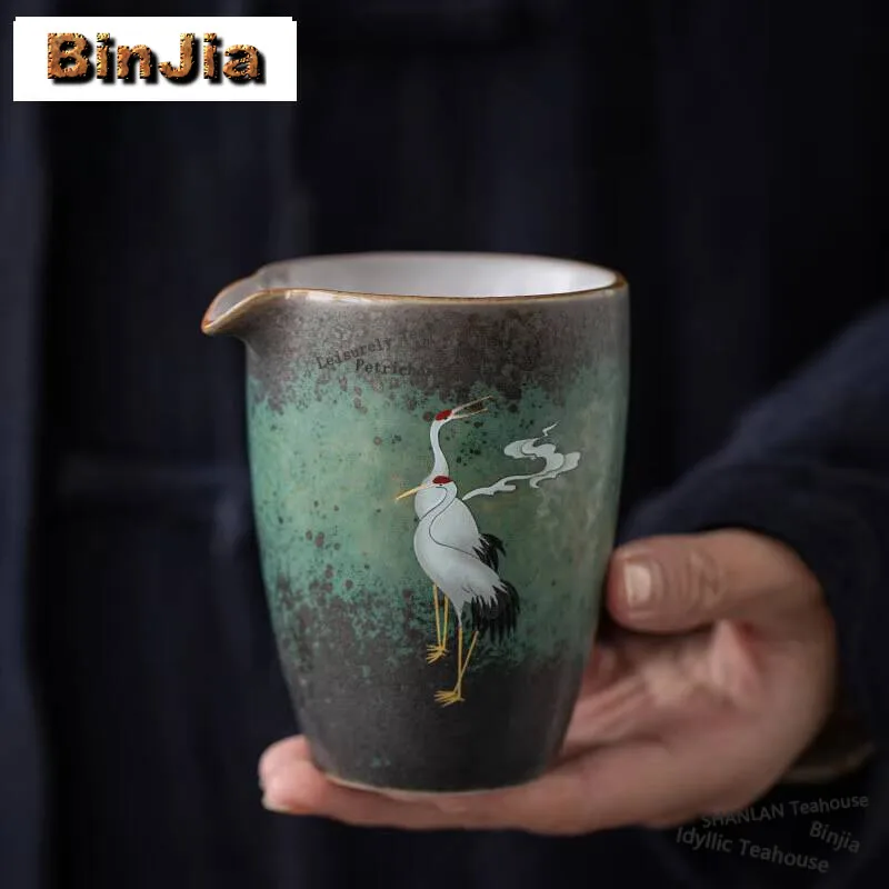 240ml Handamde Radiant Crane Tea Pitcher Chinese Coarse Pottery Coffee Cha Hai Household Justice Cup Green Tea for Tea Supplies