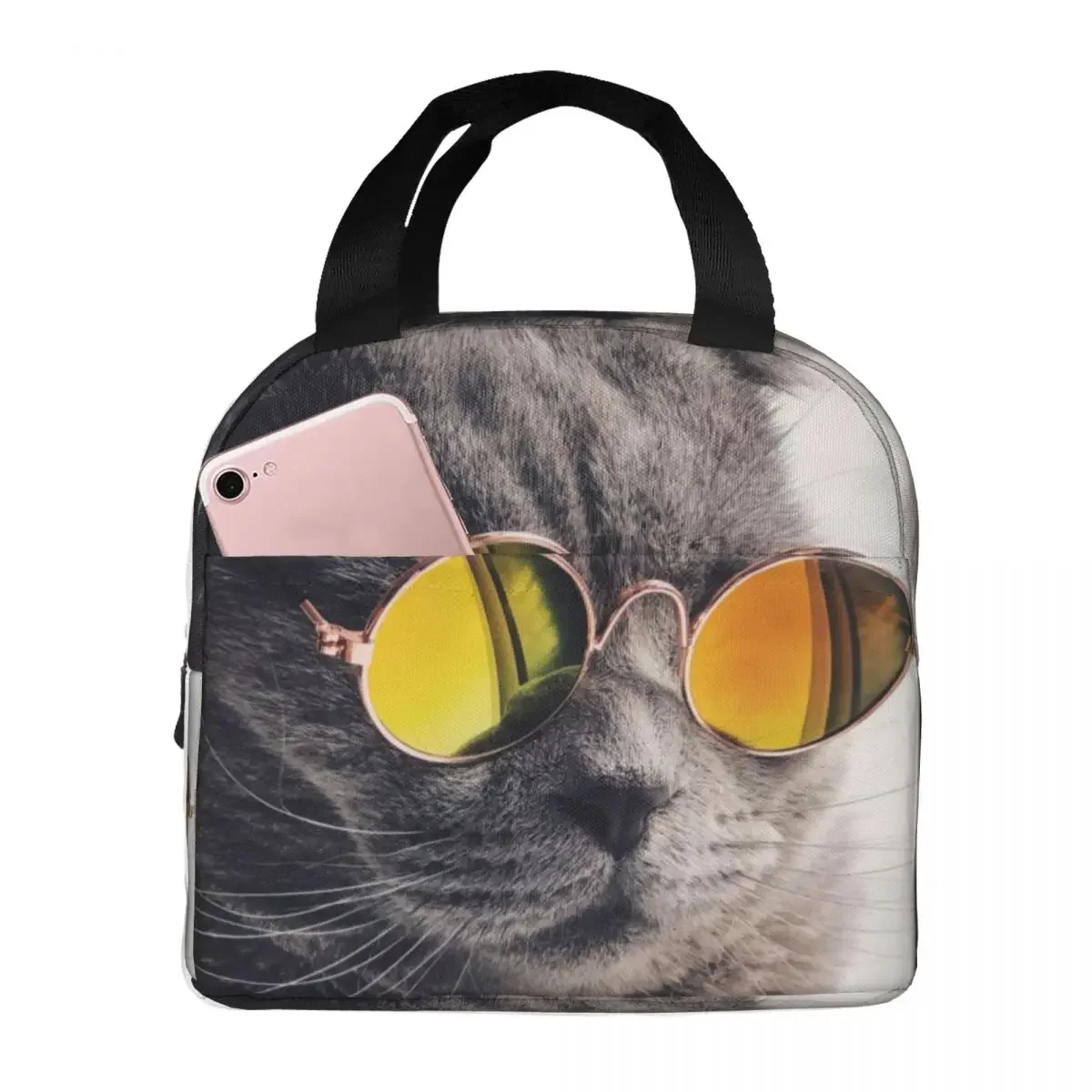 Glasses Cat Galaxy Lunch Bento Bags Portable Aluminum Foil thickened Thermal Cloth Lunch Bag for Women Men Boy