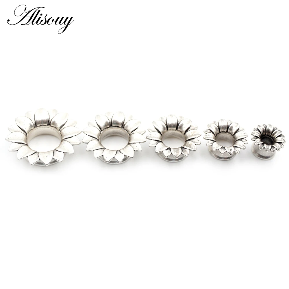 Alisouy 1PC Alloy Casting Hollow Flower Leaf Flared Ear Tunnels Plugs Expander Stretcher Gauges Earrings Piercing Body Jewelry