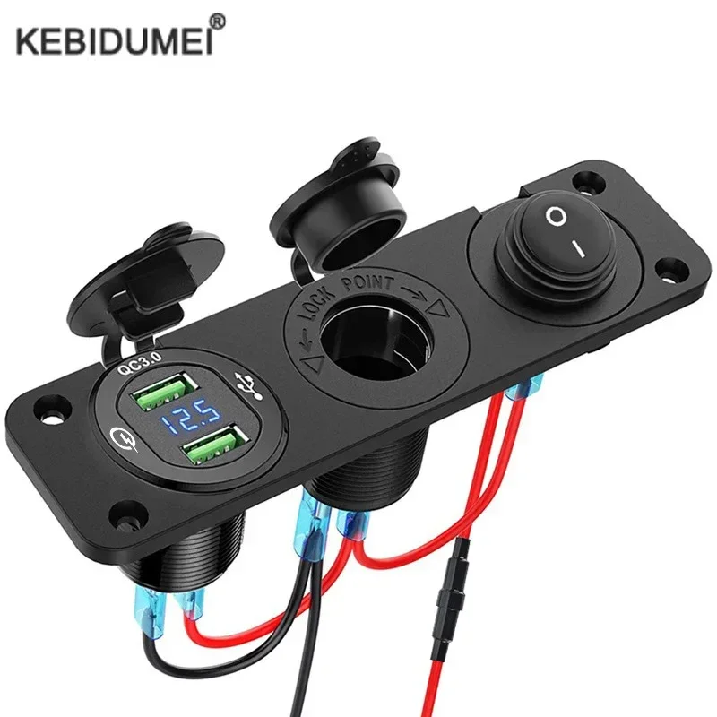 12V Zigarettenanzünder-Buchse, wasserdichtes Autoladegerät, wasserdicht, Dual QC3.0, USB-Steckdose mit Schalter für Wohnmobil, Marine, Boot