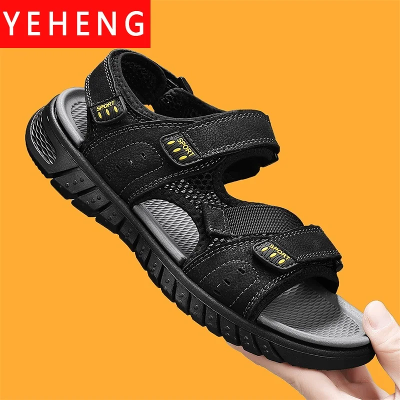 

Men Sandals Fashion New Beach Trekking Wading Shoes Breathable Non-Slip Quick Drying Summer New Male Genuine Leather Sandals