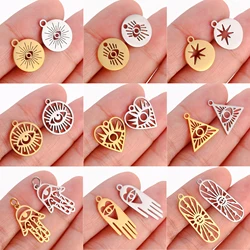 5Pcs/Lot Lucky Stainless Steel Evil Eye Pendants/Fatima Hand Charms for Bracelet Necklace Jewelry Making Diy Craft Dangle Charm