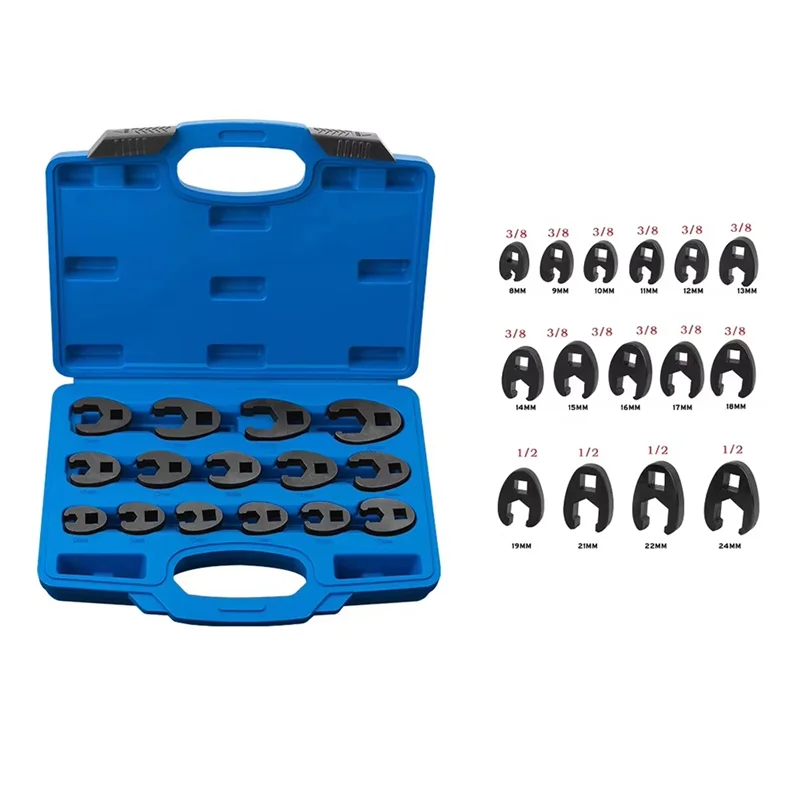 

AT19-15Pcs 8-24Mm Crow Foot Open End Wrench 1/2 3/8 Inch Drive Spanner Multifunctional Crowfoot Wrencher Oil