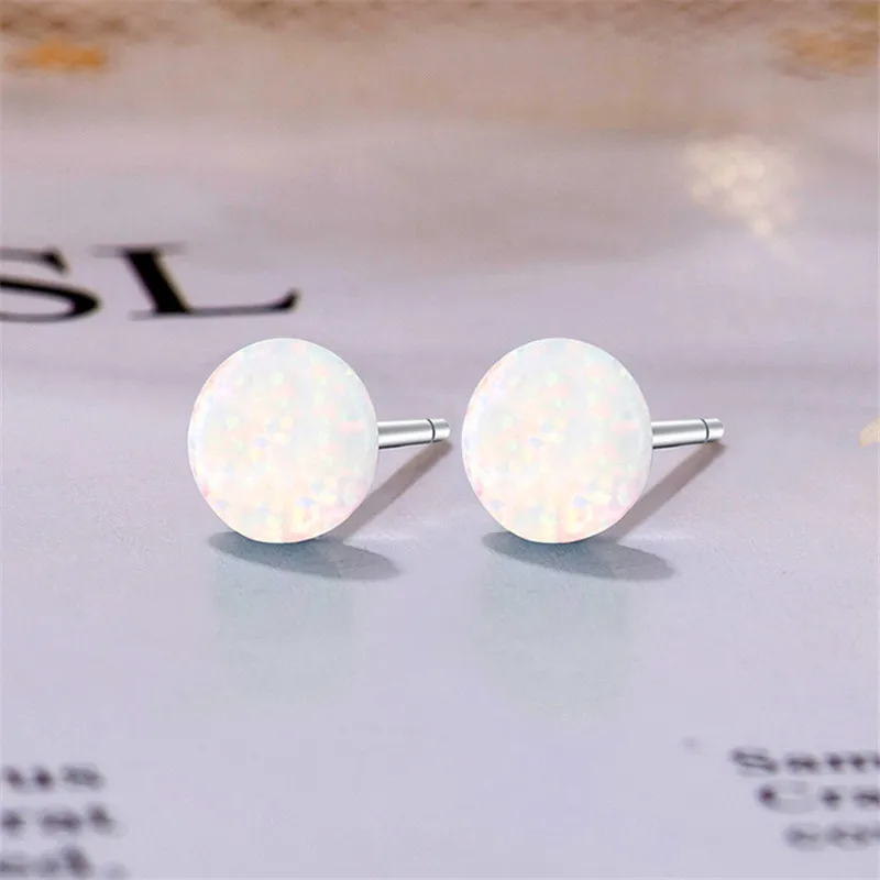 Mens Rainbow Blue White Fire Opal Earrings For Women Silver Color Small Round Birthstone Stud Earring Wedding Party Jewelry Gift