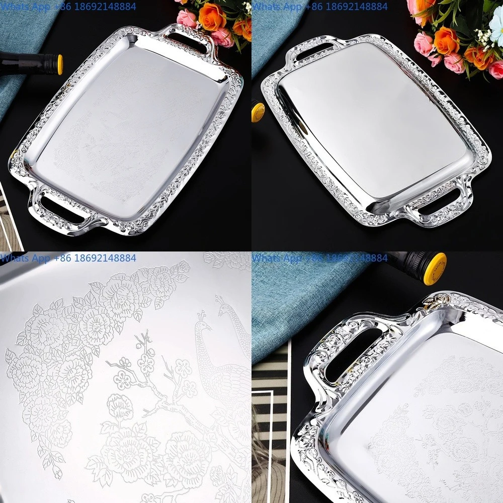 

Vintage Style Metal Tray Silver Rectangular Plate for Hotel or Cafe Use Ideal for Fruits Snacks and Bread Display