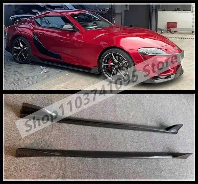 Real Carbon Fiber Side Extension Body Skirts Kit Lip Cover For Toyota Supra 2019 2020 2021 2022 2023 2024