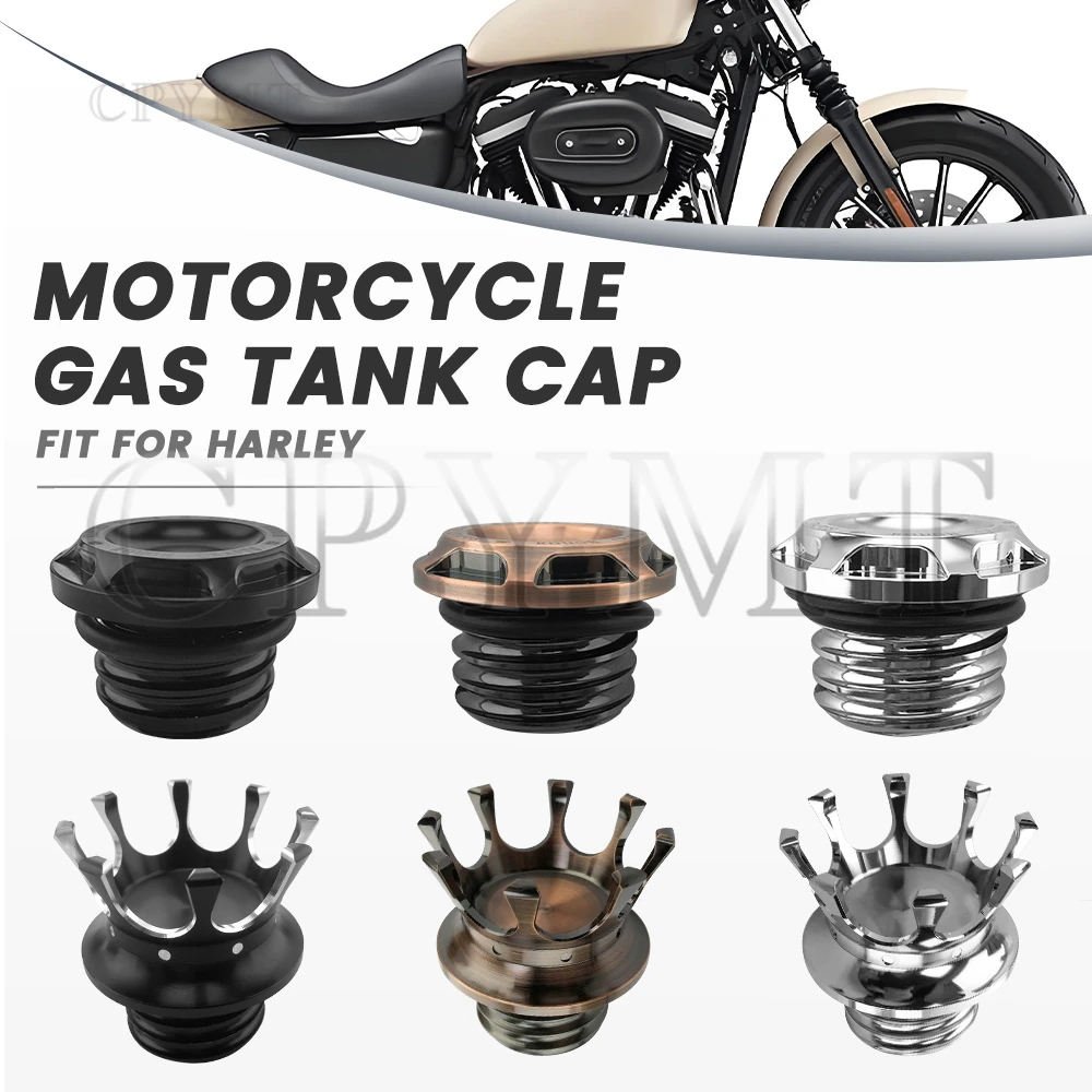 Aluminum Motorcycle Crown Style Fuel Tank Cap CNC Gas Tank Oil Cap Fit For Harley Touring Road King Softail Sportster XL1200 883