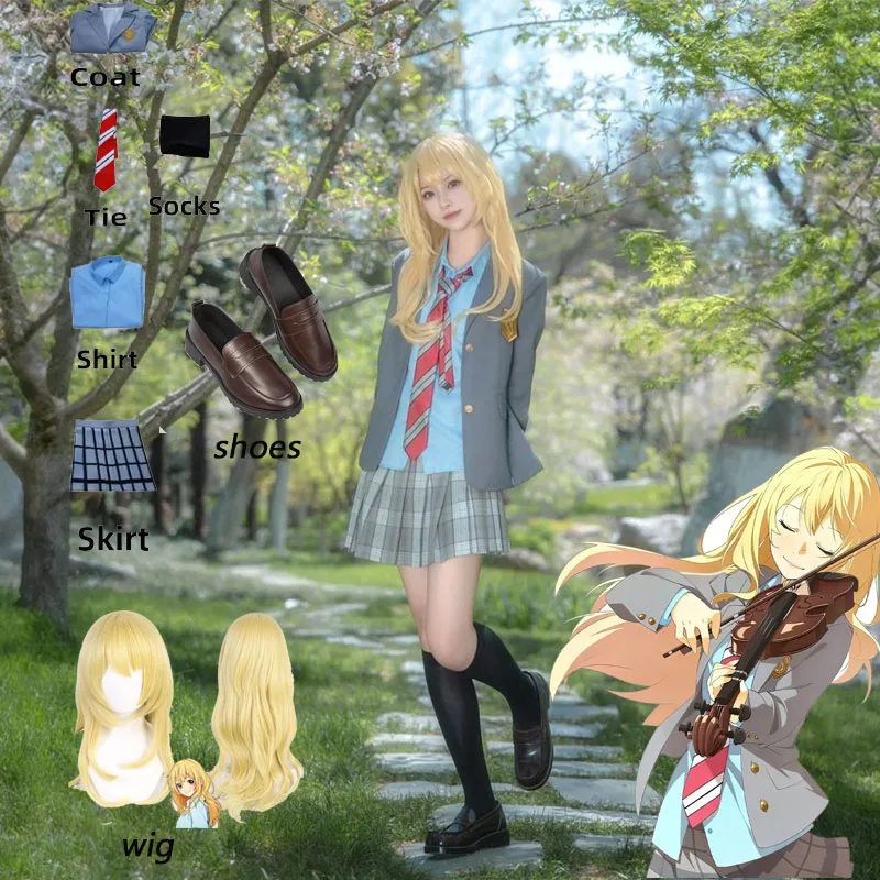 

Cosplay Costumes Sets for women Your Lie in April:Miyazono Kaori Cosplay Costumes School Uniform fashion yj4k tie long wig