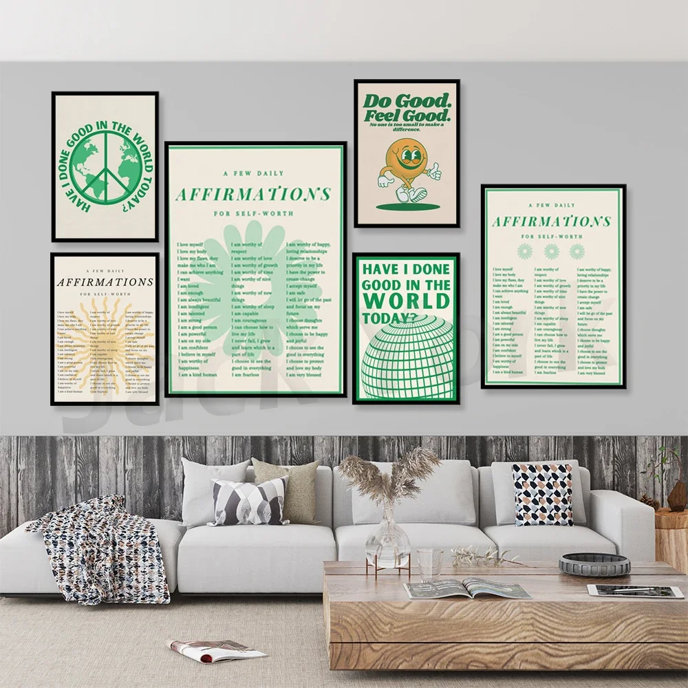 Daily Affirmations Print, Digital Wall Art, Retro Inspired, Self Love Poster, Self Worth Art, Gift for Her