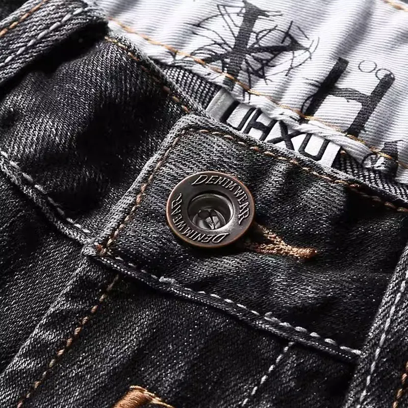 Italian Style Fashion Men Jeans High Quality Retro Black Gray Stretch Slim Fit Ripped Jeans Men Vintage Designer Denim Pants
