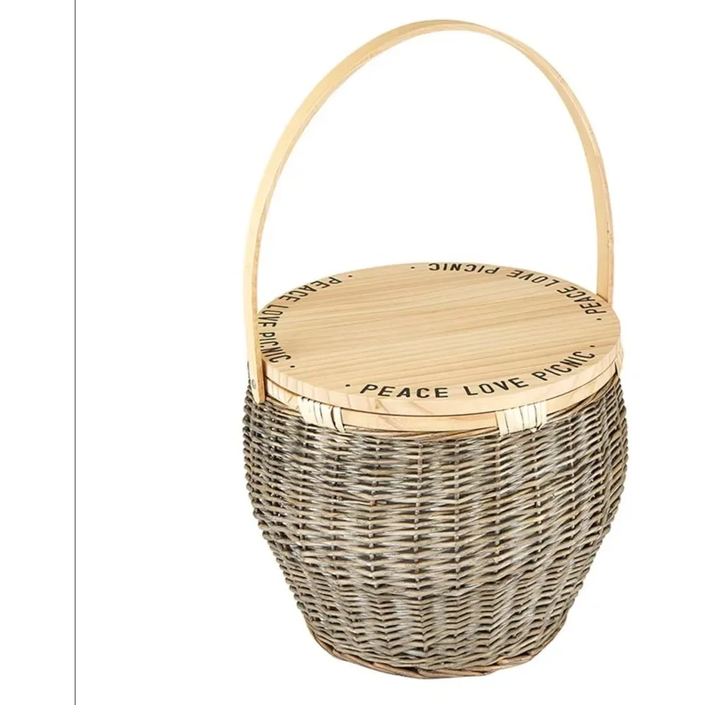 Picnic Baskets Fully Insulated Large Wicker Basket with Wood Tabletop Lid and Handle|15