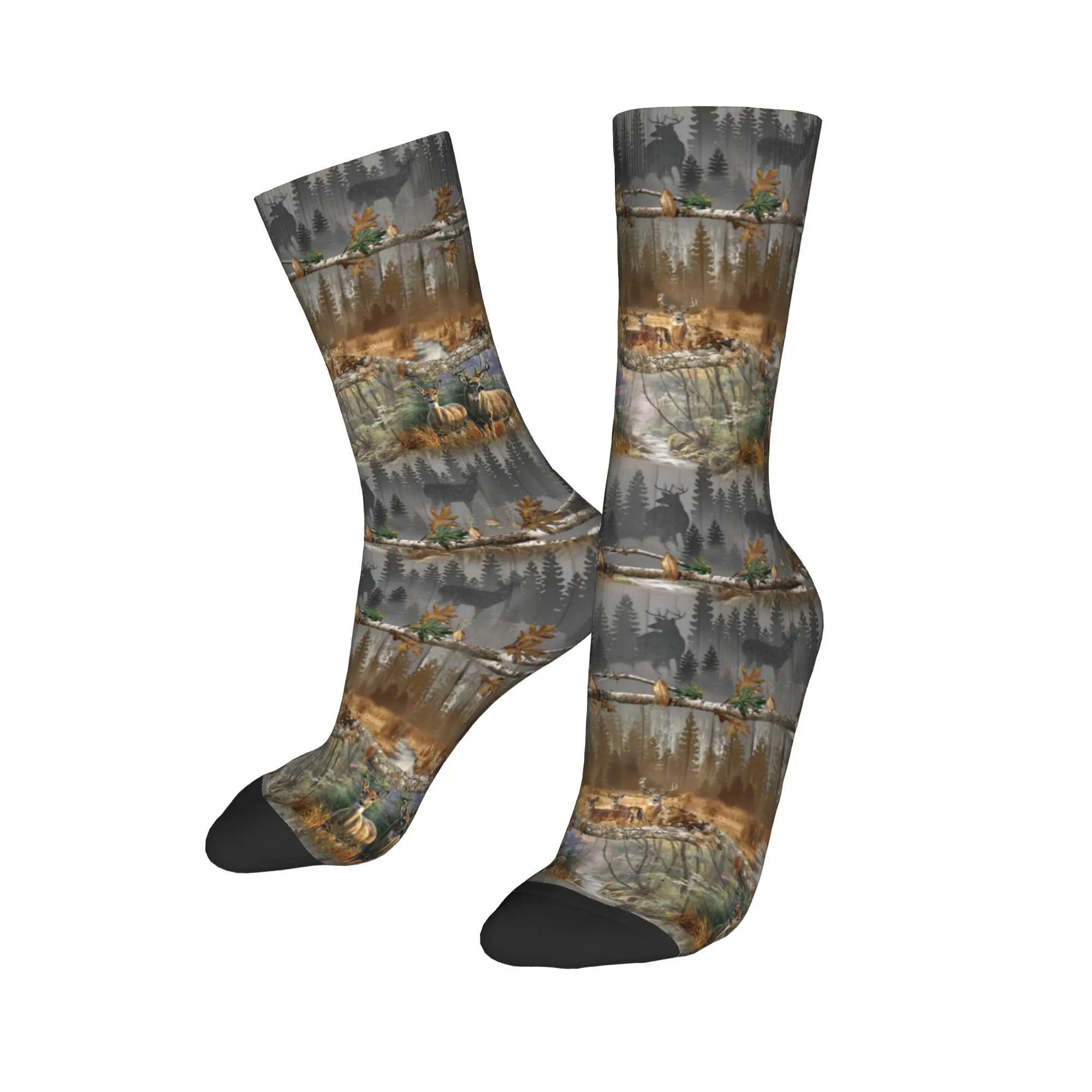 Custom Fun Print Tree Camouflage Pattern Sykel Socks for Men Women Stretchy Summer Autumn Winter  Crew Socks